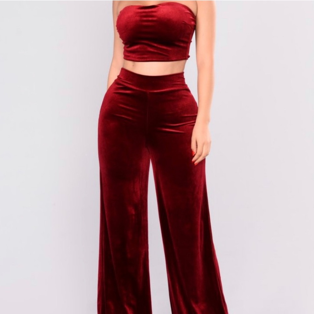 Fashion Nova Trendy Velvet Wide Leg Pant Set